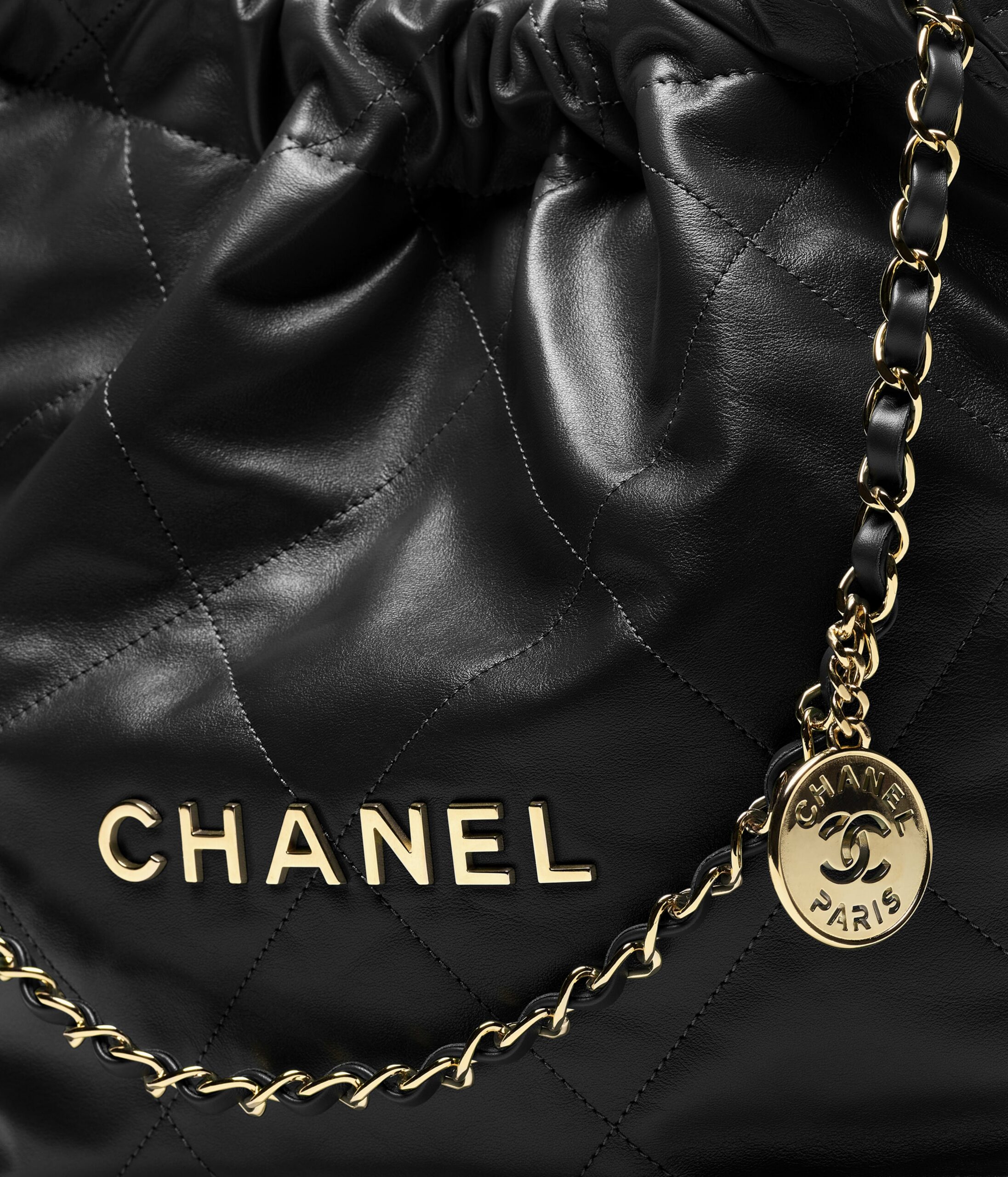 Chanel 22 Small Handbag Black Shiny Calfskin GHW - view 4