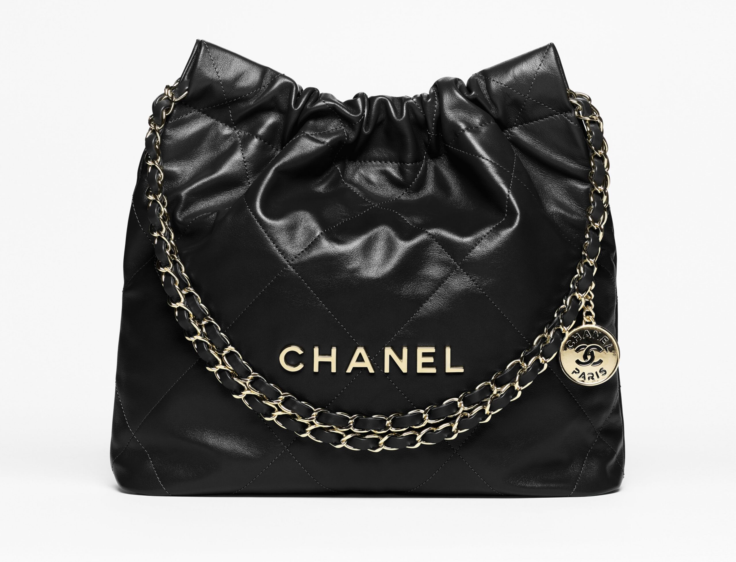 Chanel 22 Small Handbag Black Shiny Calfskin GHW - view 5