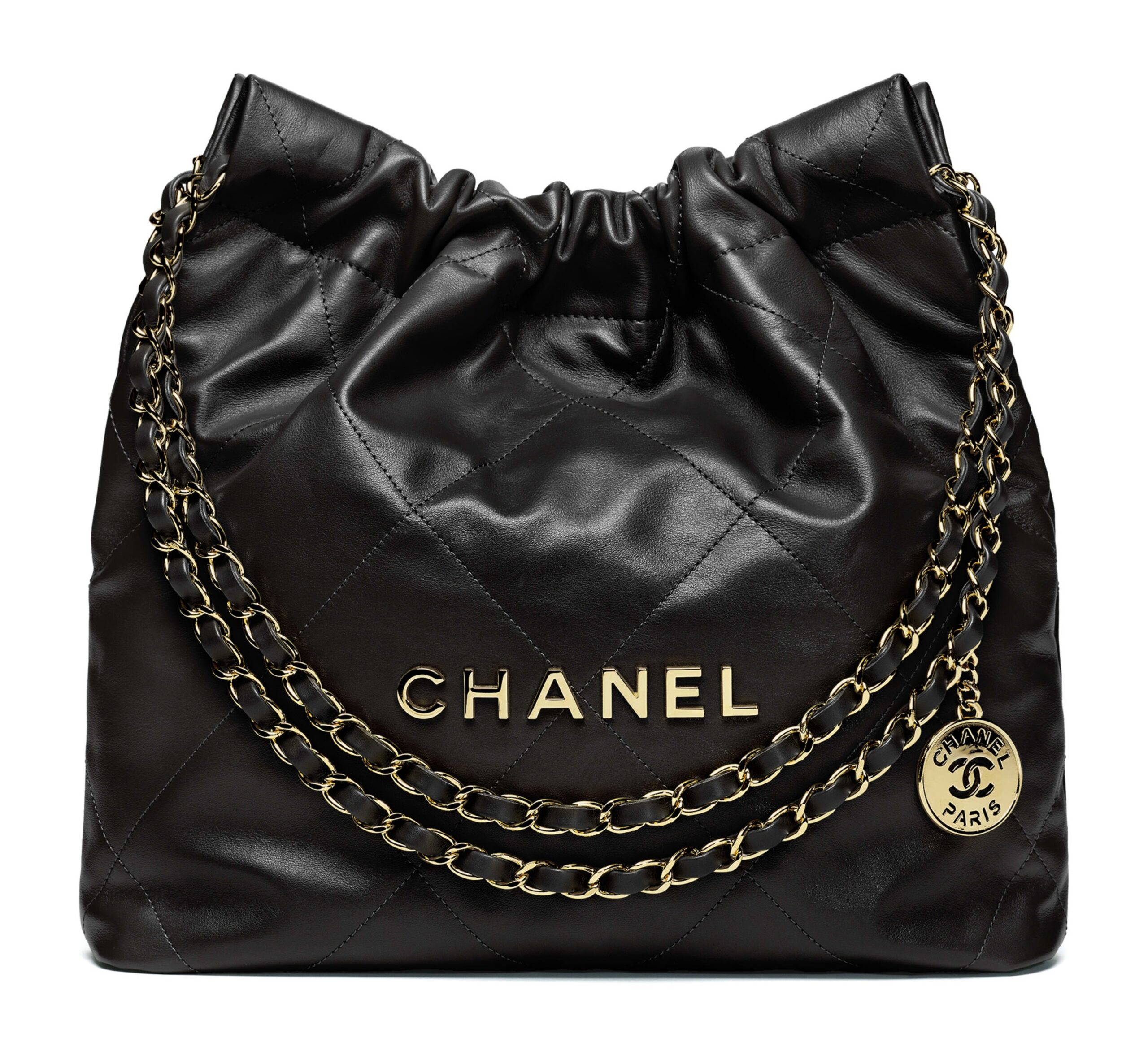 Chanel 22 Small Handbag Black Shiny Calfskin GHW - view 6