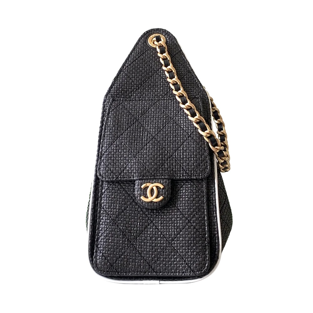Chanel 25 Medium Hobo Shoulder Bag Black Braided Raffia and Calfskin GHW - view 2