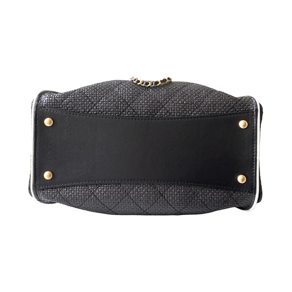 Chanel 25 Medium Hobo Shoulder Bag Black Braided Raffia and Calfskin GHW - view 4