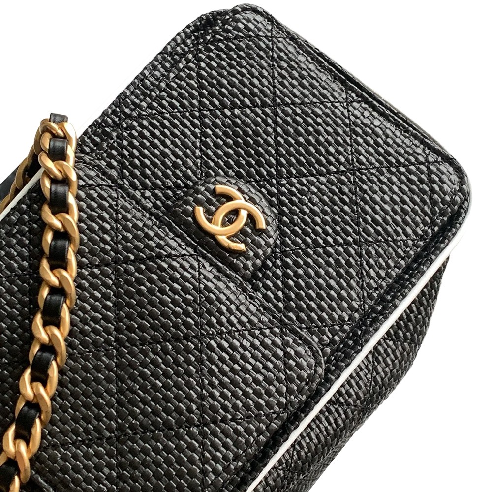 Chanel 25 Medium Hobo Shoulder Bag Black Braided Raffia and Calfskin GHW - view 5