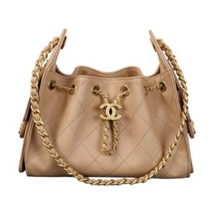 Chanel 25 Mini Bucket Hobo Shoulder Bag Beige Grained Calfskin Leather - view 1