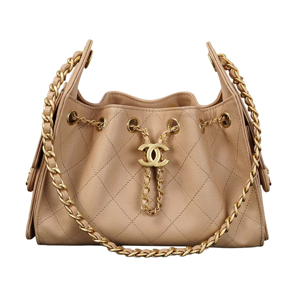 Chanel 25 Mini Bucket Hobo Shoulder Bag Beige Grained Calfskin Leather - view 1
