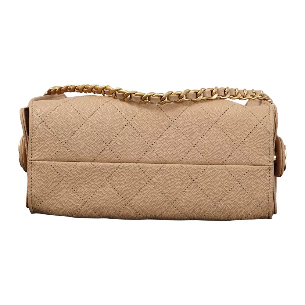Chanel 25 Mini Bucket Hobo Shoulder Bag Beige Grained Calfskin Leather - view 7