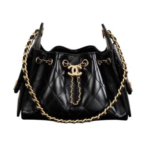 Chanel 25 Mini Bucket Hobo Shoulder Bag Black Shiny Calfskin Leather - view 1