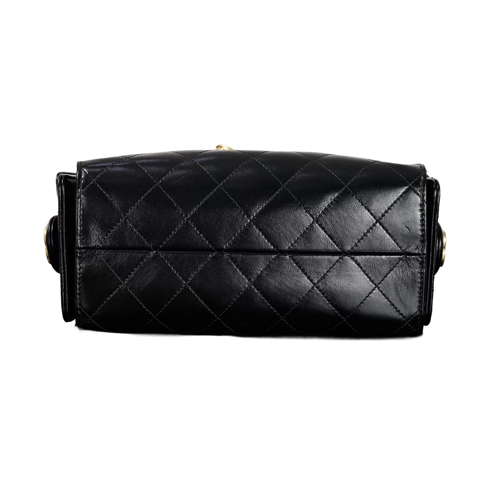Chanel 25 Mini Bucket Hobo Shoulder Bag Black Shiny Calfskin Leather - view 7