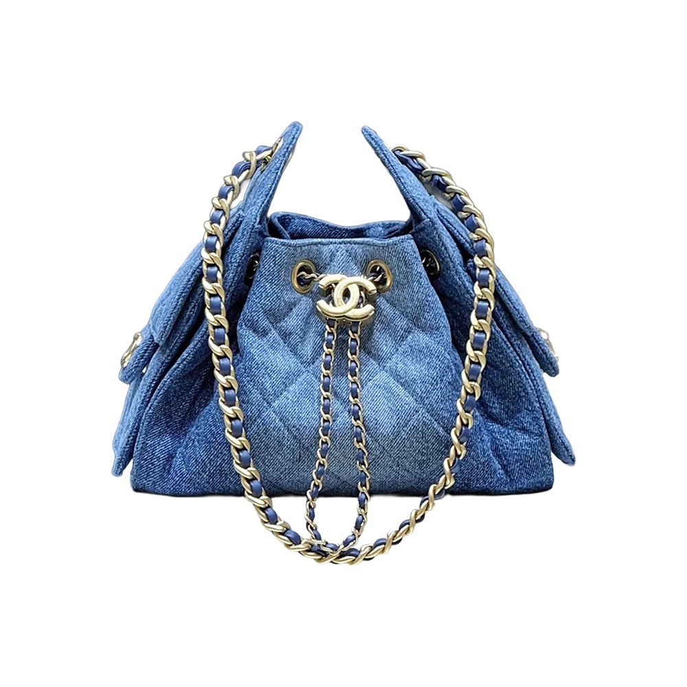 Chanel 25 Mini Bucket Hobo Shoulder Bag Denim Blue Fabric GHW - view 1