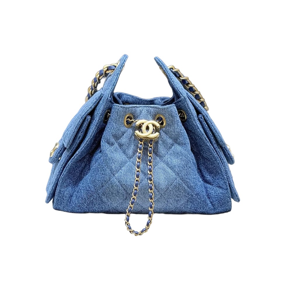 Chanel 25 Mini Bucket Hobo Shoulder Bag Denim Blue Fabric GHW - view 2