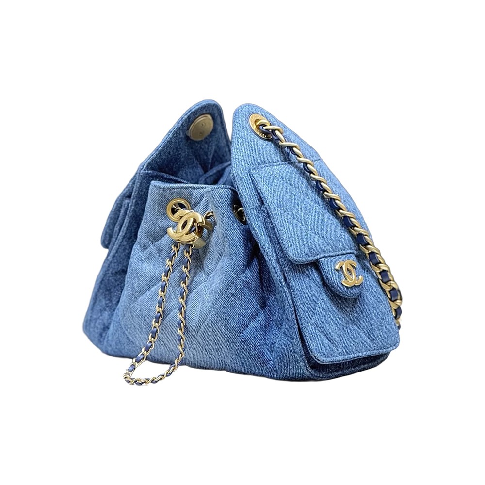Chanel 25 Mini Bucket Hobo Shoulder Bag Denim Blue Fabric GHW - view 3