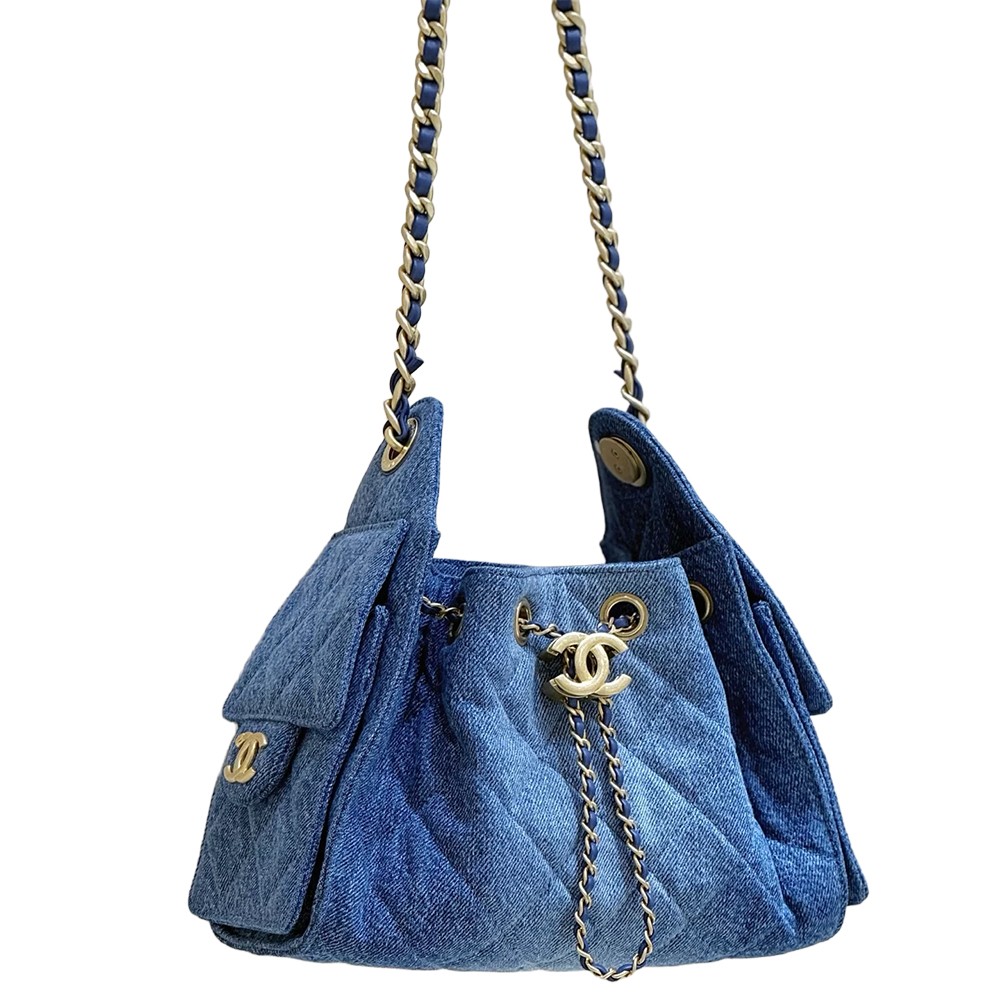 Chanel 25 Mini Bucket Hobo Shoulder Bag Denim Blue Fabric GHW - view 4