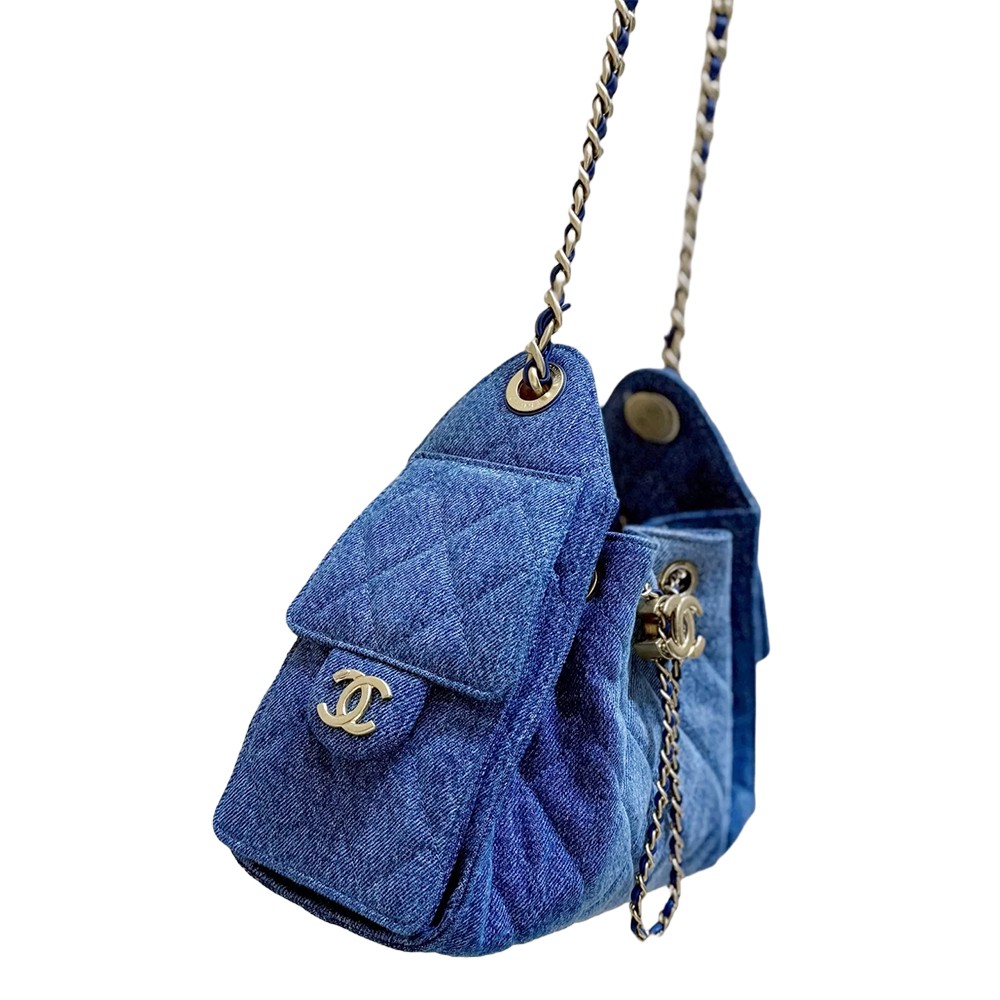 Chanel 25 Mini Bucket Hobo Shoulder Bag Denim Blue Fabric GHW - view 5