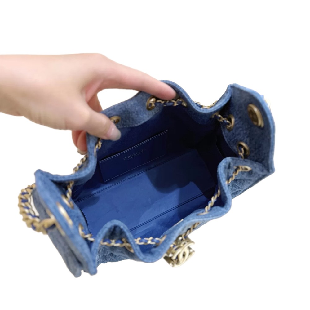Chanel 25 Mini Bucket Hobo Shoulder Bag Denim Blue Fabric GHW - view 6