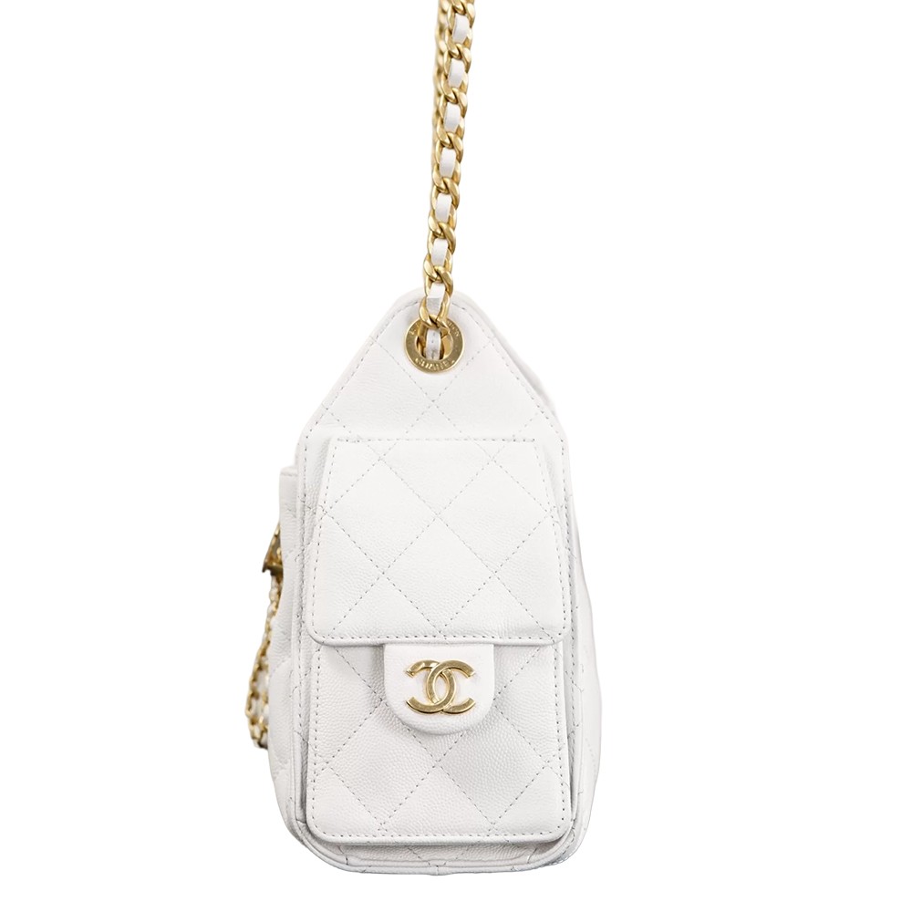 Chanel 25 Mini Bucket Hobo Shoulder Bag White Grained Calfskin Leather - view 5