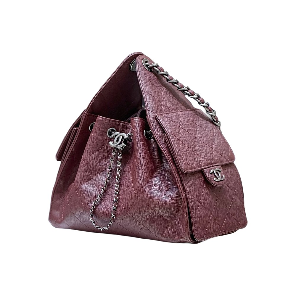 Chanel 25 Small Handbag Dark Red Grained Caviar Calfskin SHW - view 2
