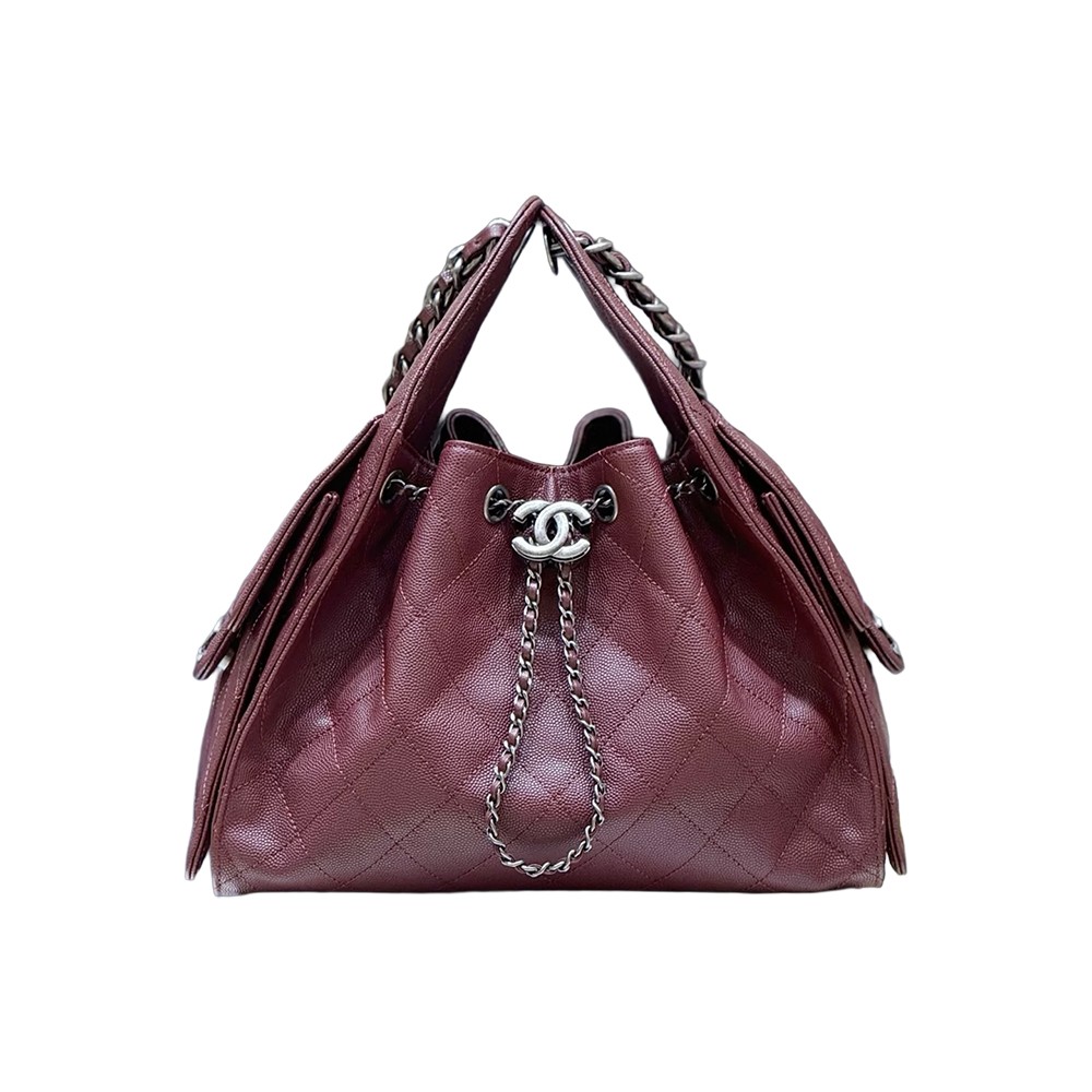 Chanel 25 Small Handbag Dark Red Grained Caviar Calfskin SHW - view 3
