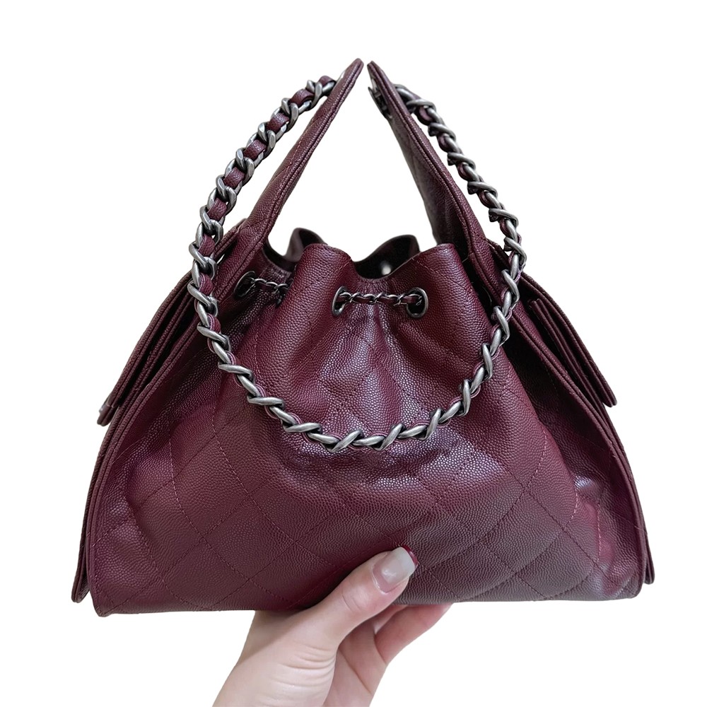 Chanel 25 Small Handbag Dark Red Grained Caviar Calfskin SHW - view 5