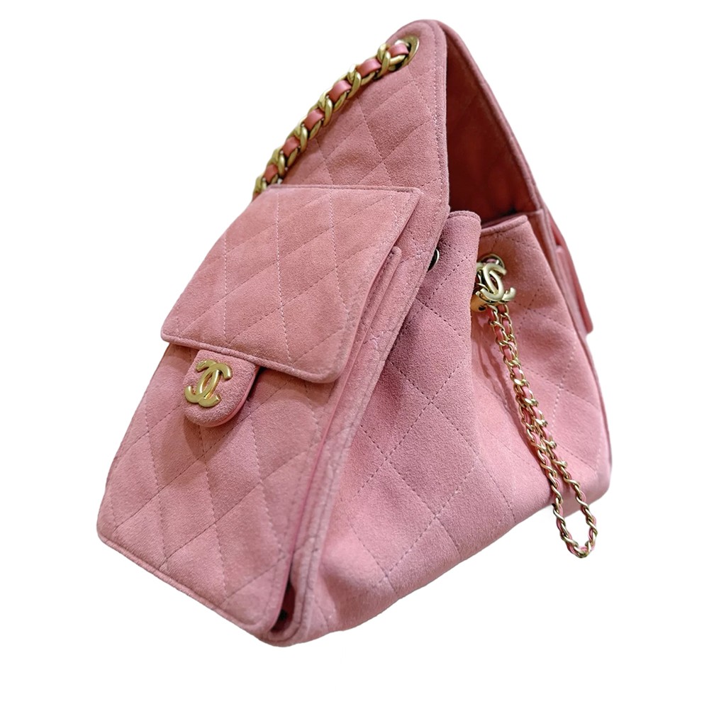 Chanel 25 Small Handbag Pink Suede Calfskin GHW - view 4