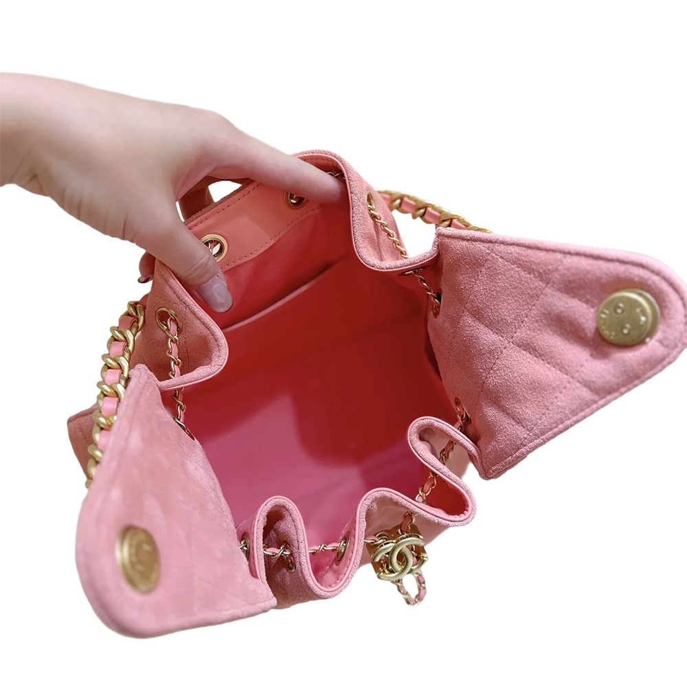 Chanel 25 Small Handbag Pink Suede Calfskin GHW - view 6