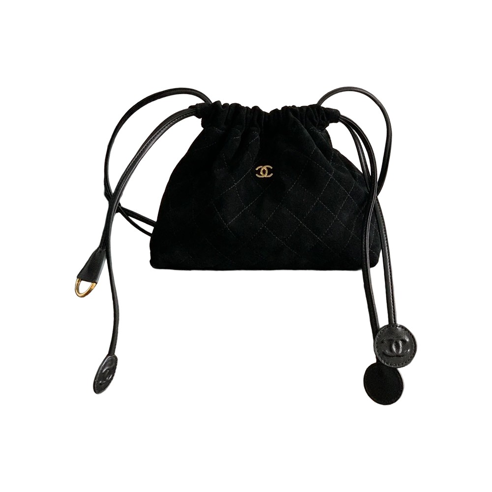 Chanel Drawstring Clutch Bag with Strap Black Suede Leather GHW - view 1