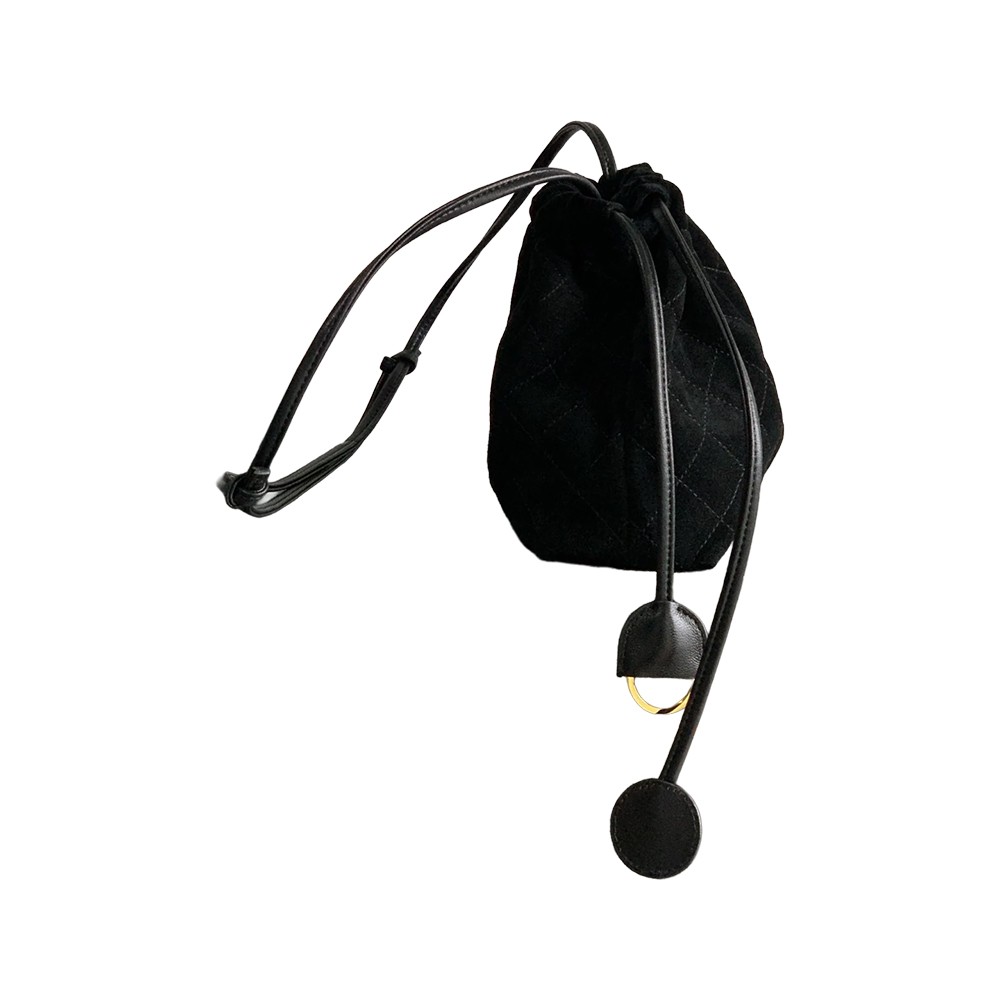 Chanel Drawstring Clutch Bag with Strap Black Suede Leather GHW - view 2