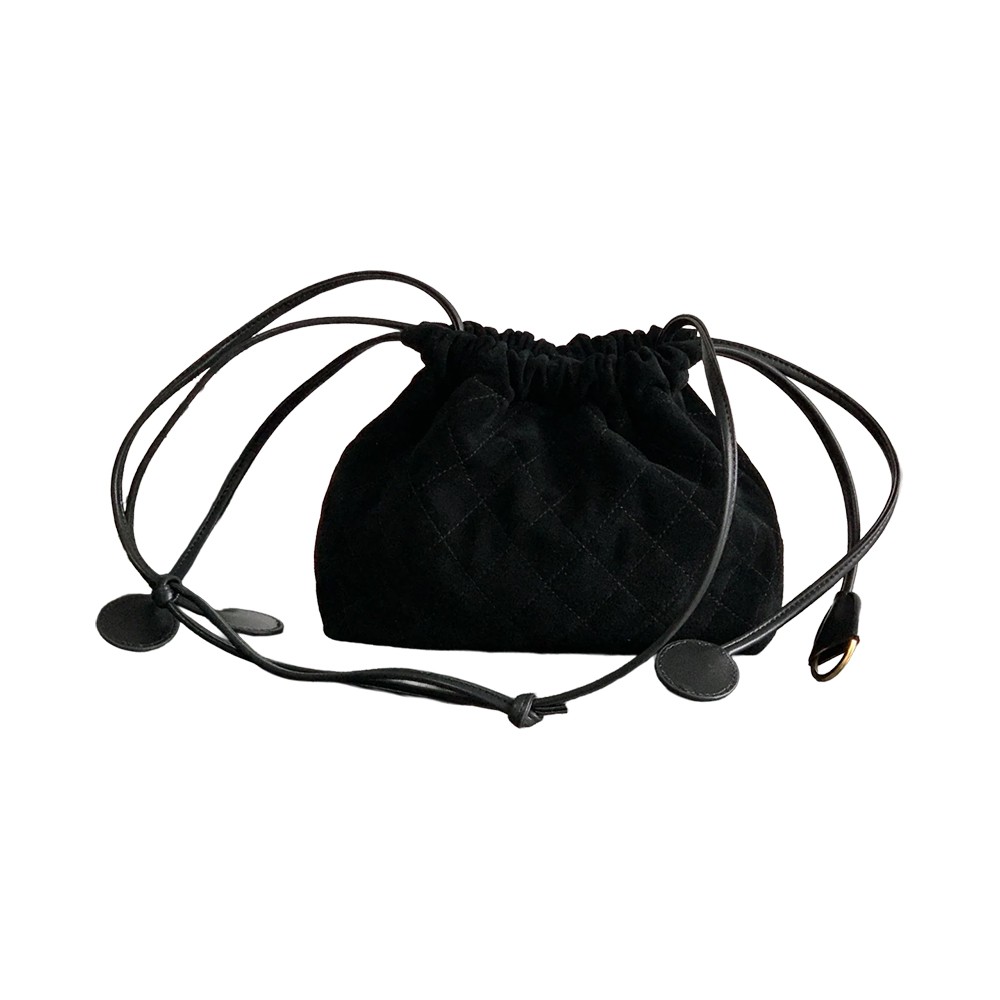 Chanel Drawstring Clutch Bag with Strap Black Suede Leather GHW - view 3