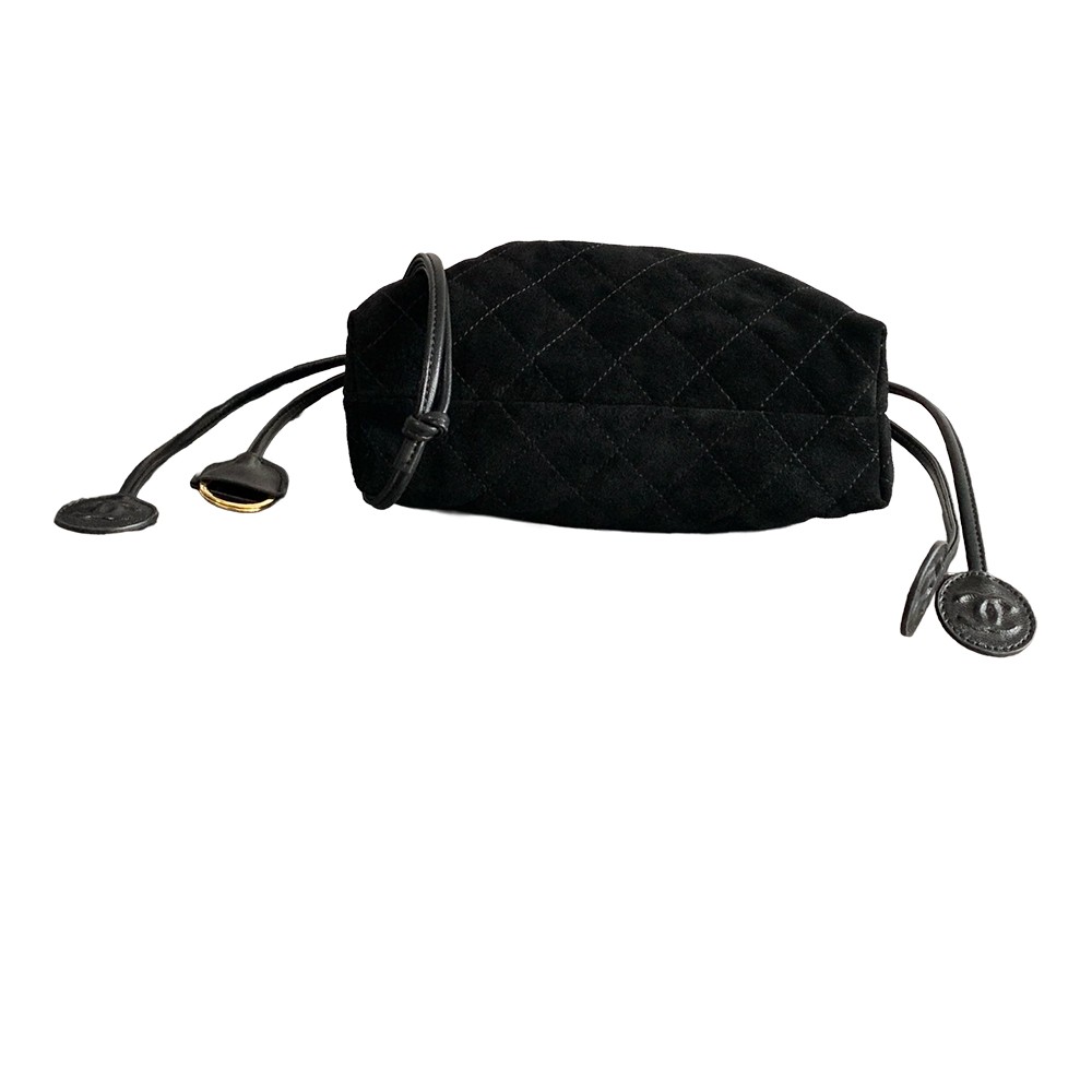 Chanel Drawstring Clutch Bag with Strap Black Suede Leather GHW - view 4