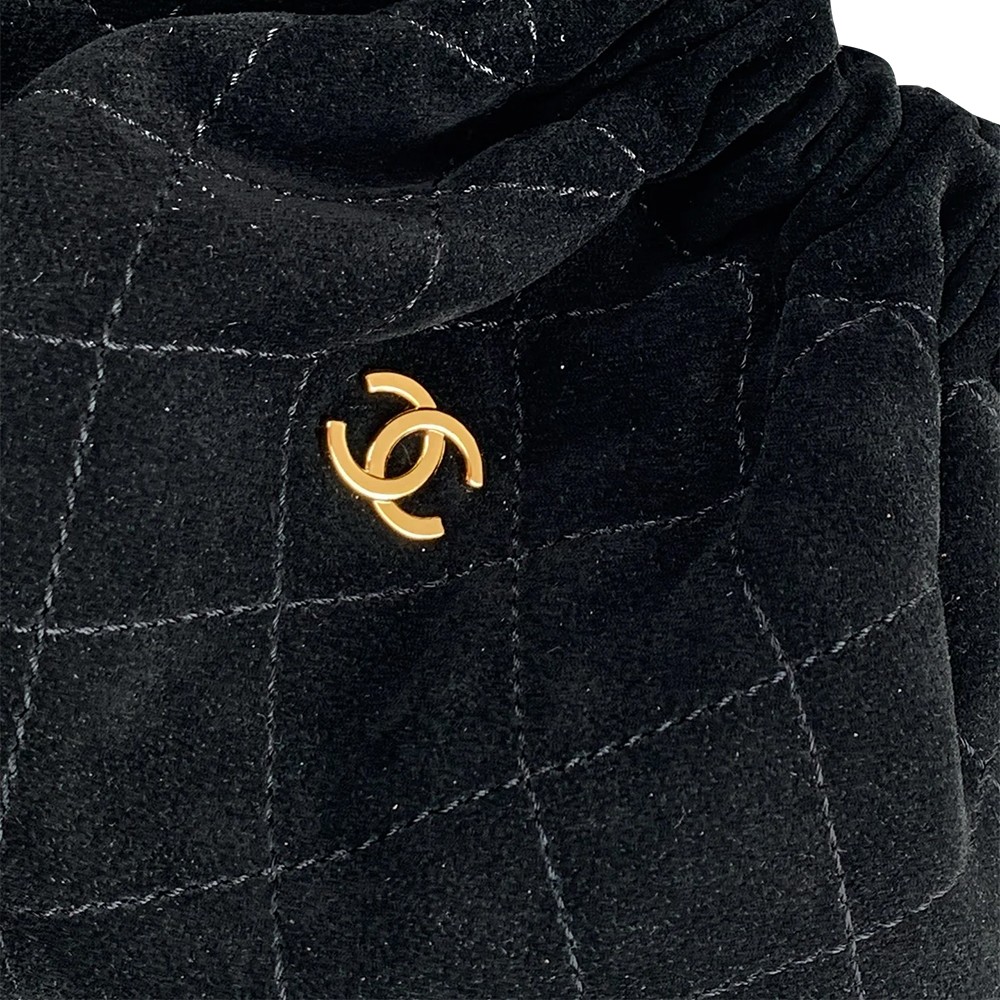 Chanel Drawstring Clutch Bag with Strap Black Suede Leather GHW - view 5