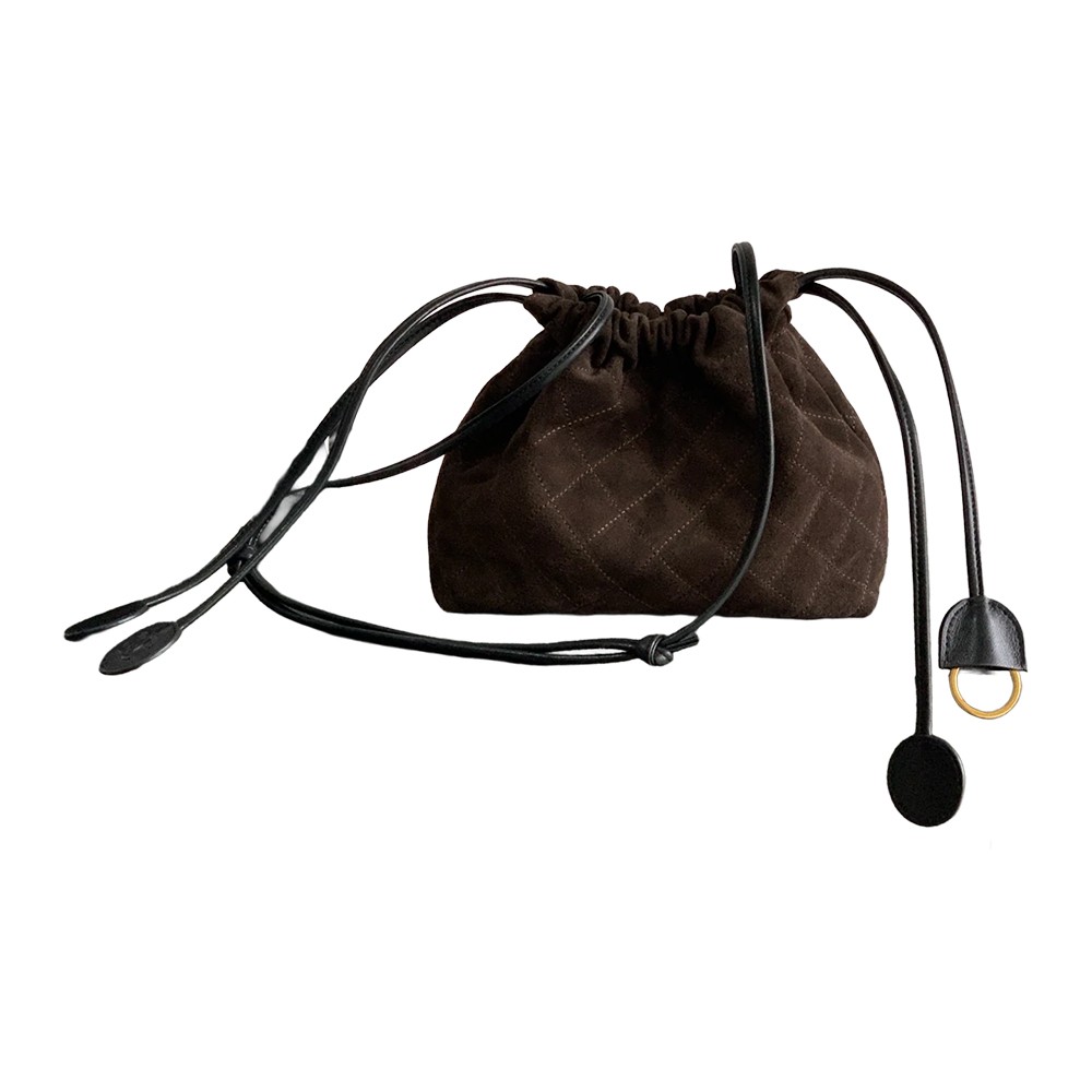 Chanel Drawstring Clutch Bag with Strap Brown Suede Leather GHW - view 3