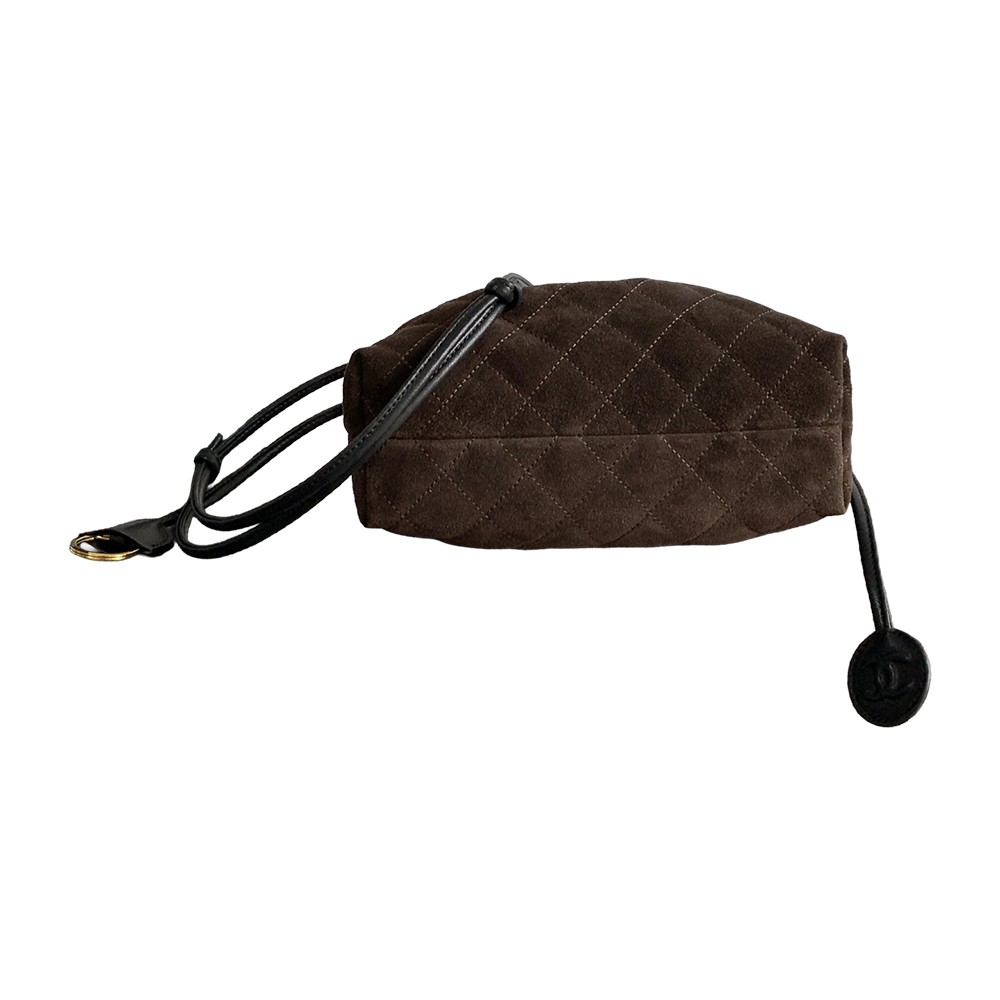 Chanel Drawstring Clutch Bag with Strap Brown Suede Leather GHW - view 4