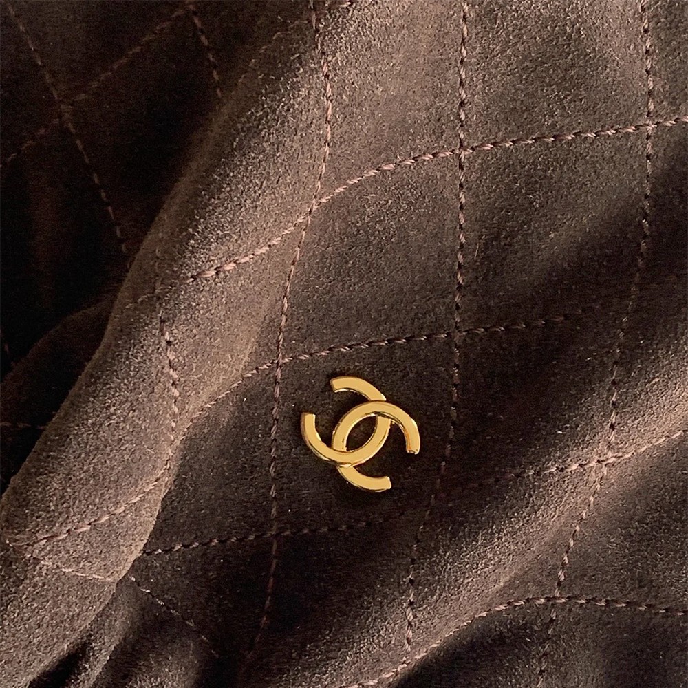 Chanel Drawstring Clutch Bag with Strap Brown Suede Leather GHW - view 5