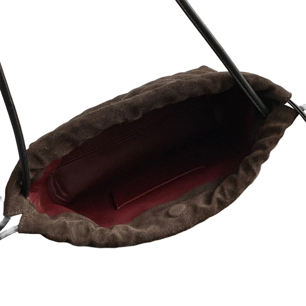 Chanel Drawstring Clutch Bag with Strap Brown Suede Leather GHW - view 6