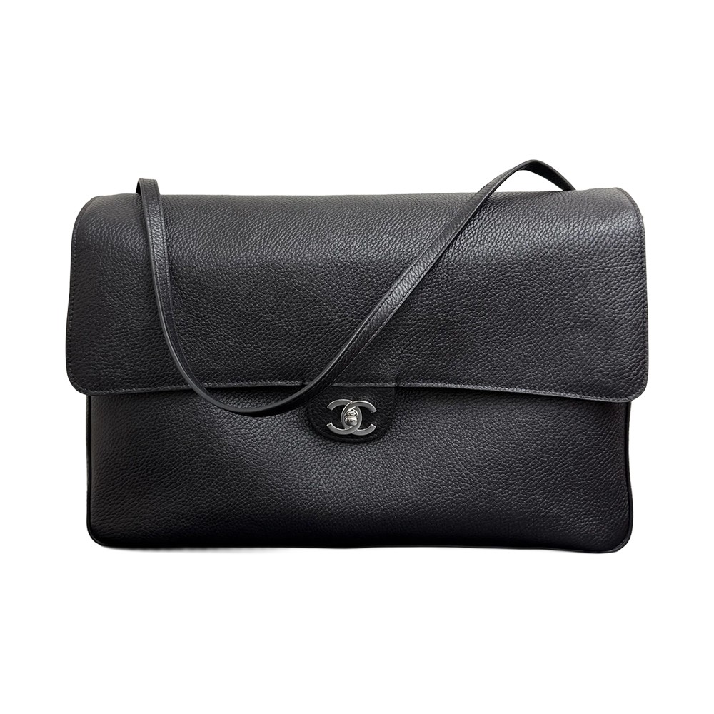 Chanel Grained Calfskin Souplissimo Maxi Large Flap Shoulder Bag Black SHW - view 1