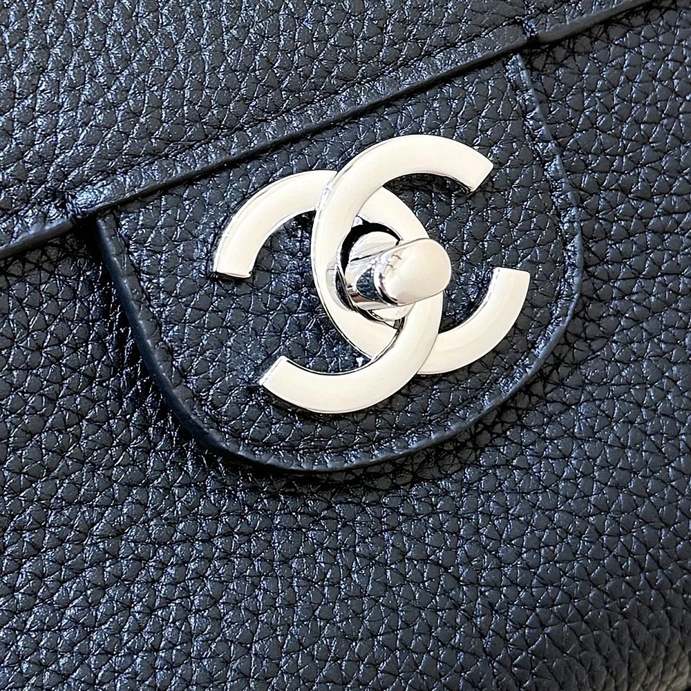 Chanel Maxi Large Flap Shoulder Bag Black Grained Calfskin Leather SHW - view 2