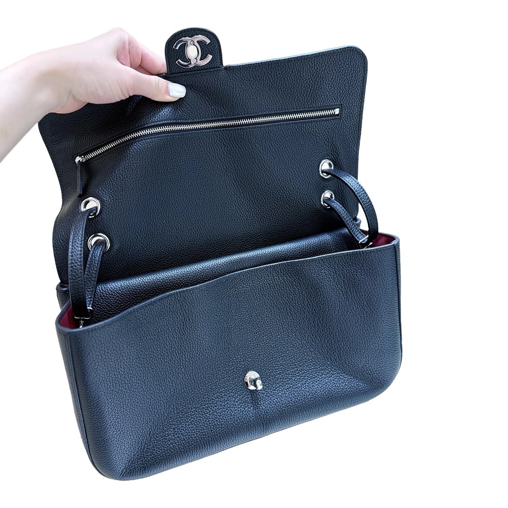 Chanel Maxi Large Flap Shoulder Bag Black Grained Calfskin Leather SHW - view 5
