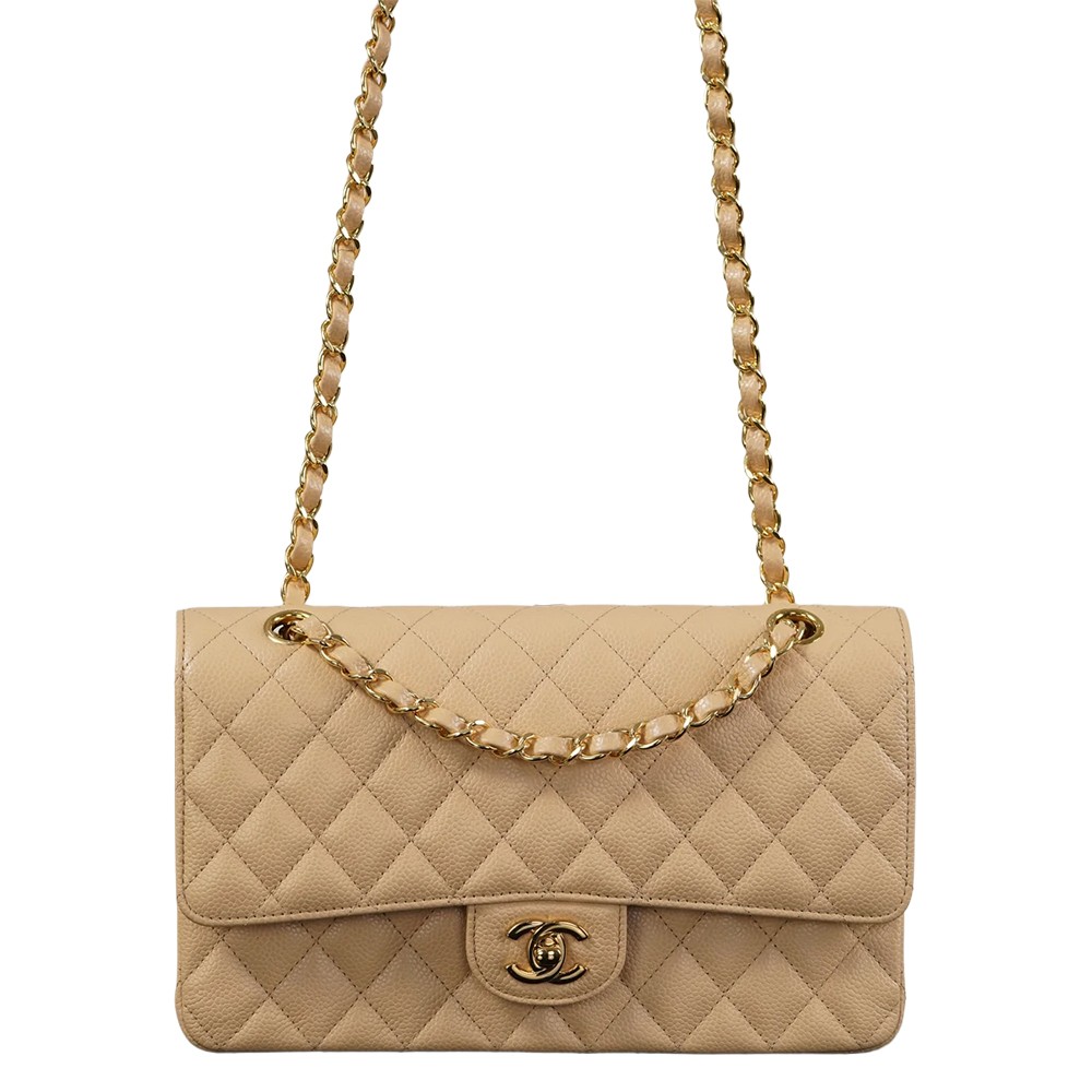 Chanel Medium Flap Shoulder Bag Beige Caviar Leather GHW - view 3