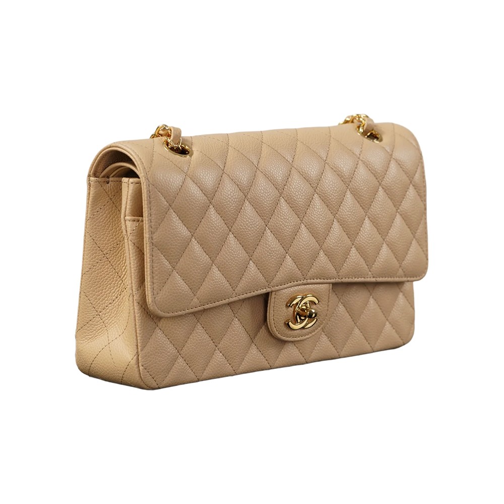 Chanel Medium Flap Shoulder Bag Beige Caviar Leather GHW - view 4