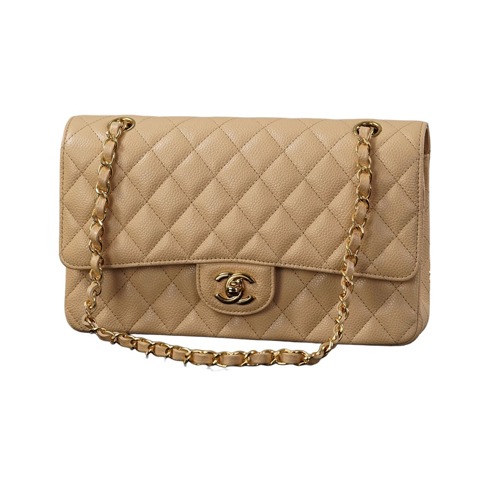 Chanel Medium Flap Shoulder Bag Beige Caviar Leather GHW - view 5