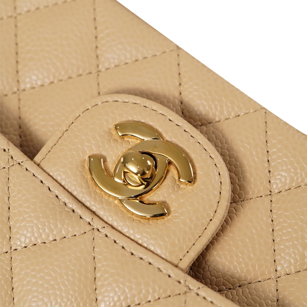 Chanel Medium Flap Shoulder Bag Beige Caviar Leather GHW - view 6