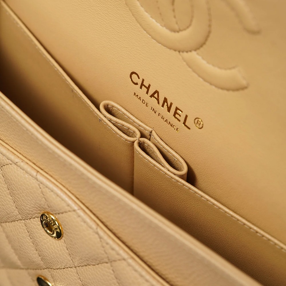 Chanel Medium Flap Shoulder Bag Beige Caviar Leather GHW - view 7