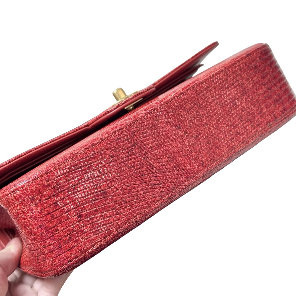 Chanel Medium Flap Shoulder Bag Red Lizard Leather GHW - view 2