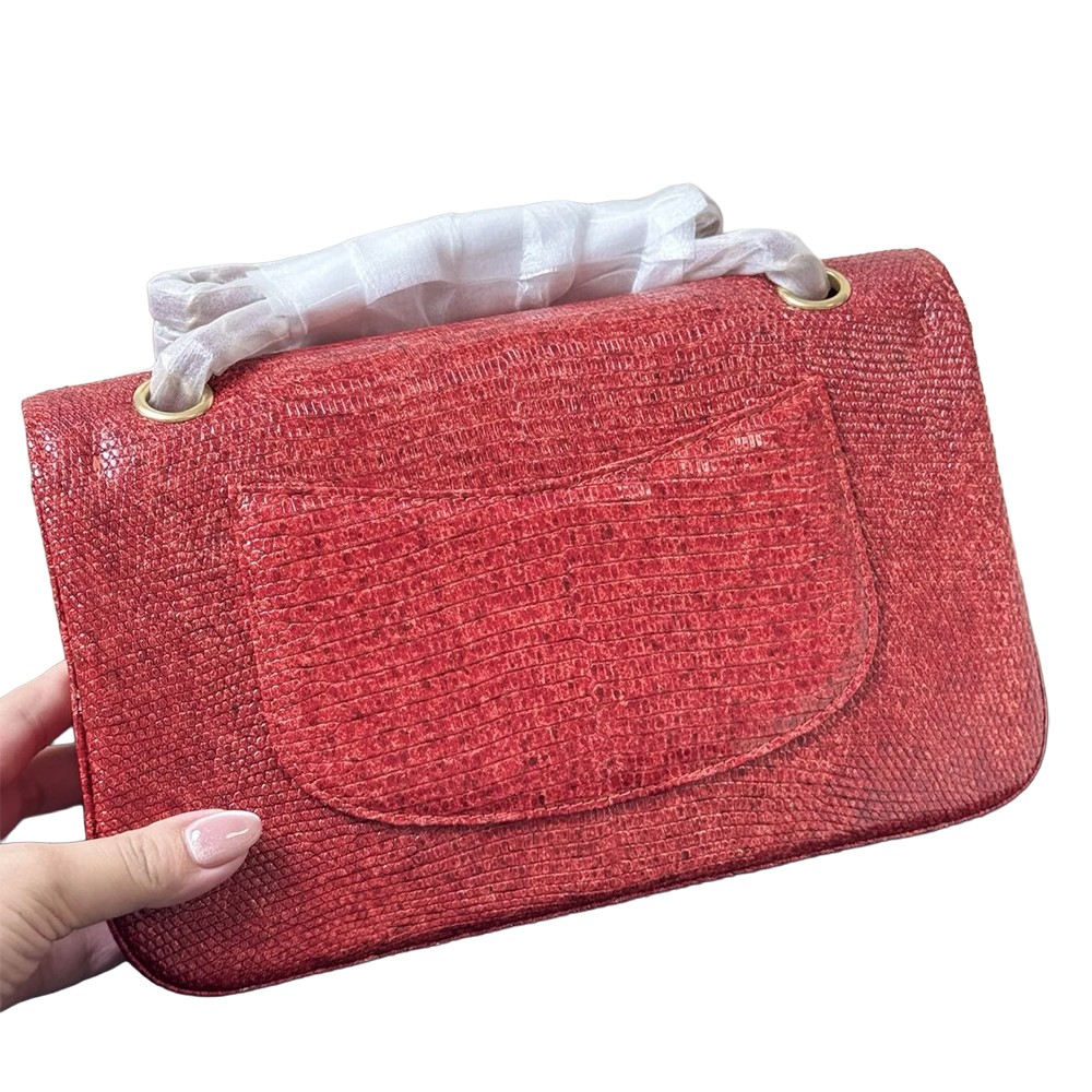 Chanel Medium Flap Shoulder Bag Red Lizard Leather GHW - view 4