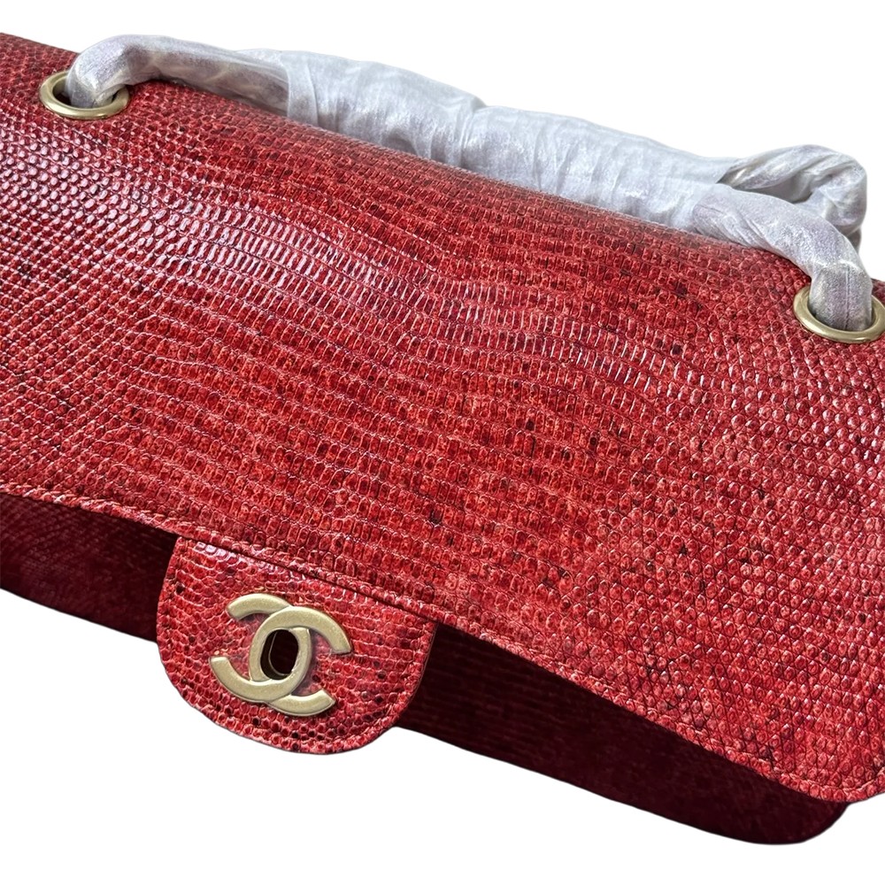 Chanel Medium Flap Shoulder Bag Red Lizard Leather GHW - view 5