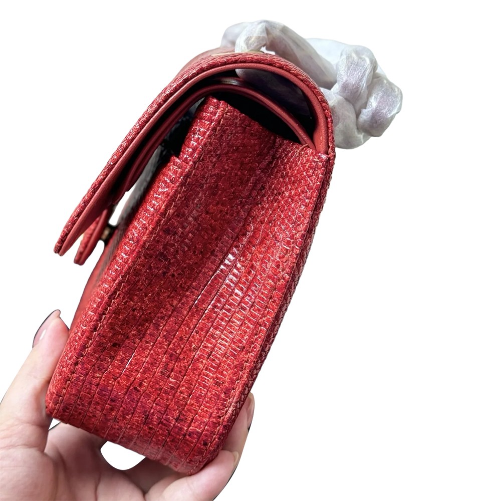 Chanel Medium Flap Shoulder Bag Red Lizard Leather GHW - view 6
