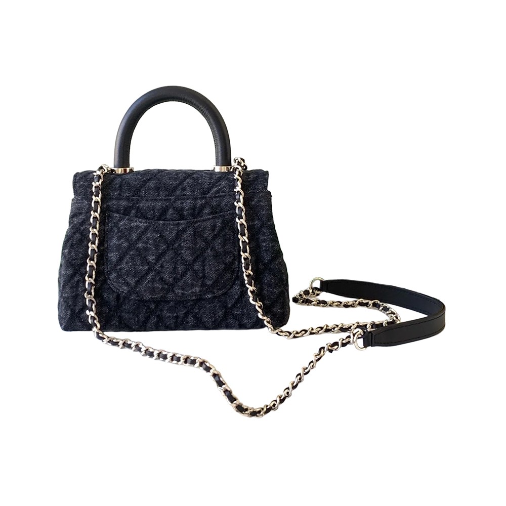 Chanel Mini Washed Denim Black Coco Handle Clutch Flap Bag with Chain GHW - view 2