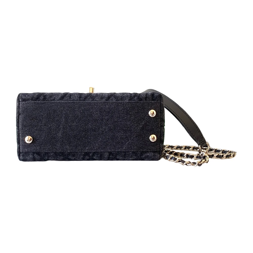 Chanel Mini Washed Denim Black Coco Handle Clutch Flap Bag with Chain GHW - view 3