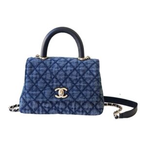 Chanel Mini Washed Denim Blue Coco Handle Clutch Flap Bag with Chain SHW - view 1