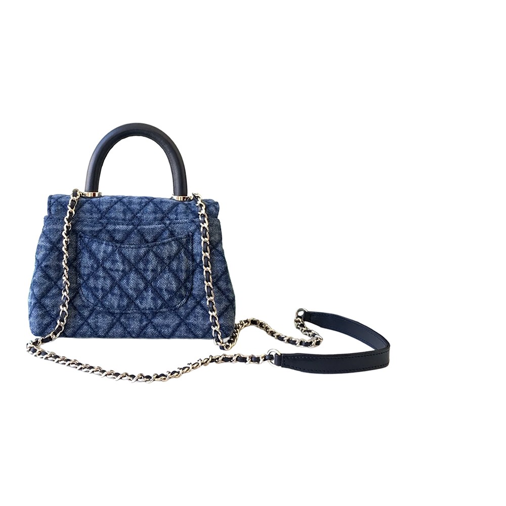 Chanel Mini Washed Denim Blue Coco Handle Clutch Flap Bag with Chain SHW - view 2