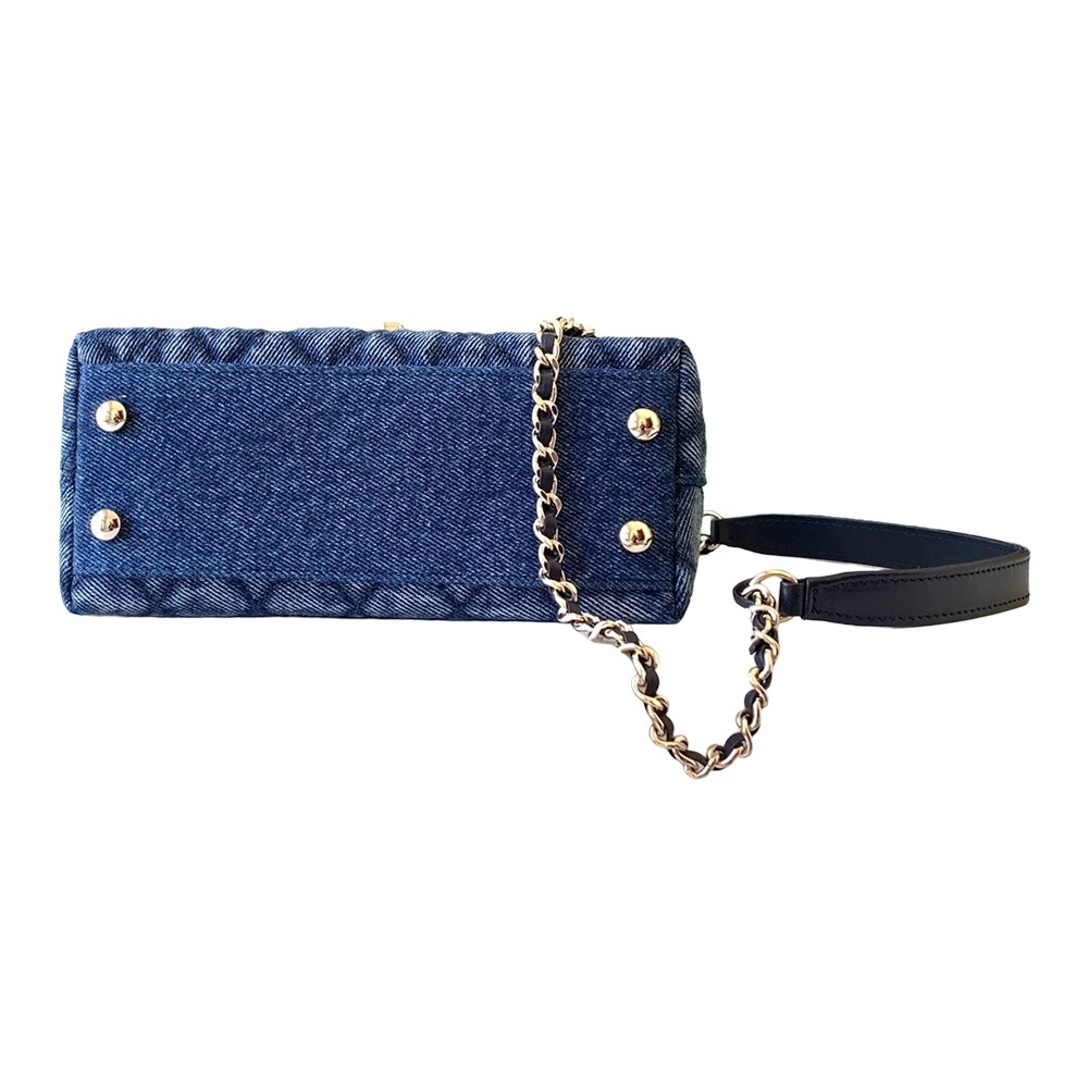Chanel Mini Washed Denim Blue Coco Handle Clutch Flap Bag with Chain SHW - view 3
