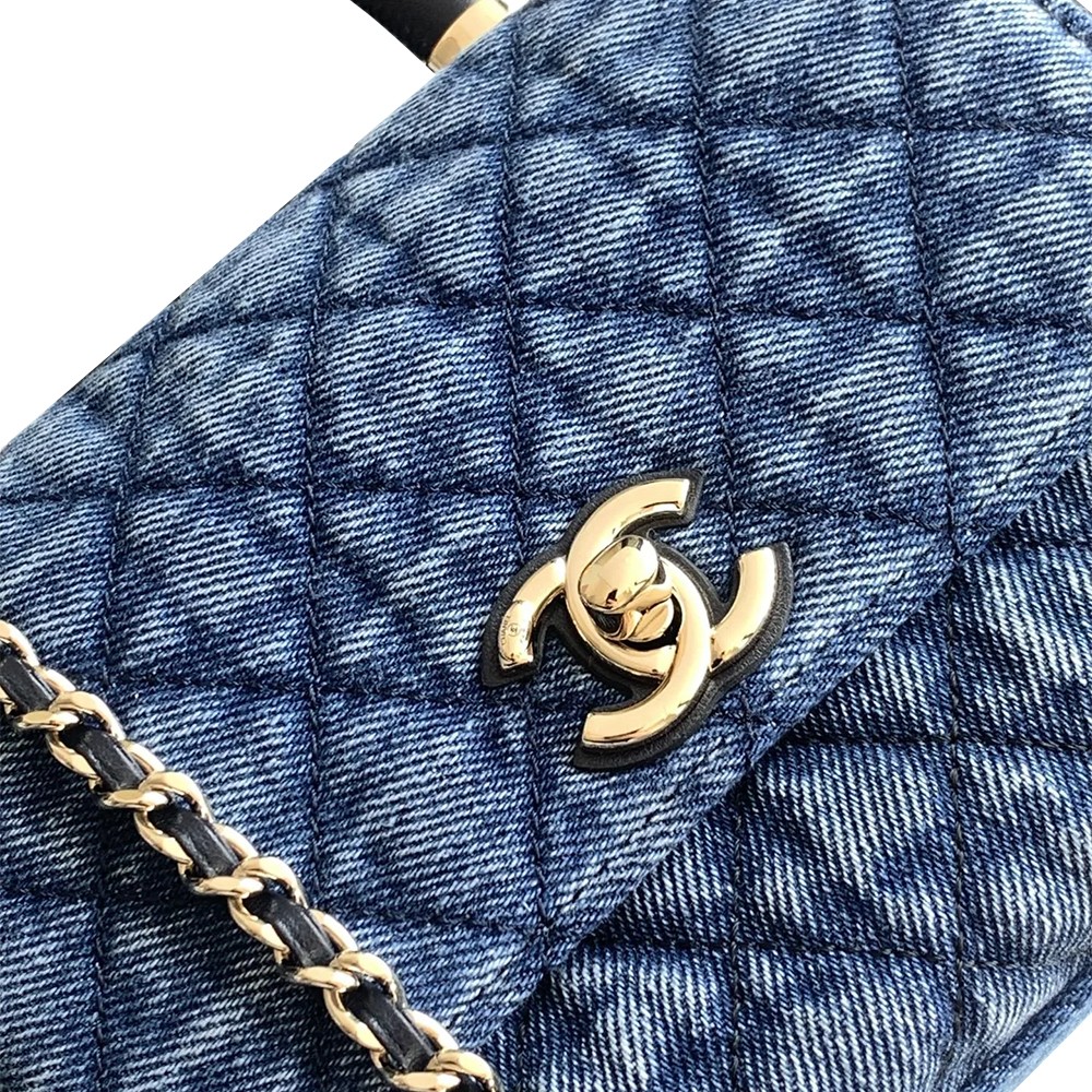 Chanel Mini Washed Denim Blue Coco Handle Clutch Flap Bag with Chain SHW - view 4